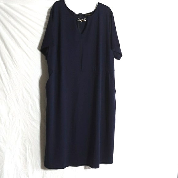 Chicive Navy Short Sleeve Midi Dress with Pockets - Picture 1 of 6